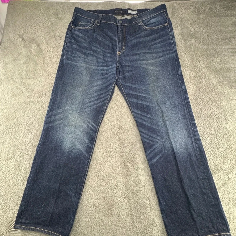 Aeropostale Straight Leg Jeans Mens 38x32 Dark Wash Blue Excellent 100% Cotton
